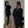 Lazy Wind Autumn and Winter New Split Design Knitted Sweater Top Solid Color Medium and Long Pullover Sweater Women