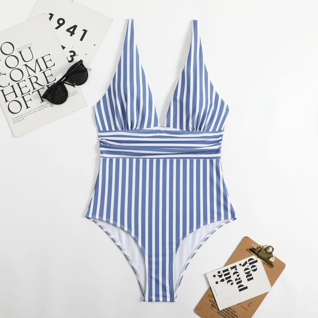 New women's swimsuit multi-color printed waist V-neck back adjustment with chest pad one-piece bikini