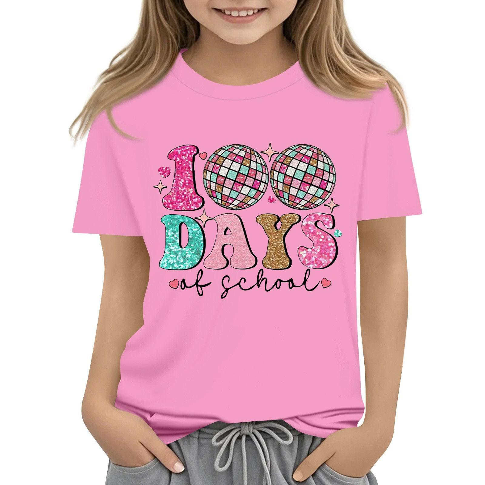 

С 100-м Днем Школы Футболки с коротким рукавом для девочек и мальчиков Детские топы Футболки с круглым вырезом 130 розовый