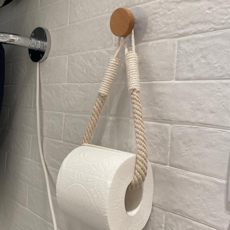 1PC Simple Hemp Rope Toilet Paper Holder, Bathroom Tissue Storage Rack, Non Perforated Hand Woven Wall Mounted Towel Rack