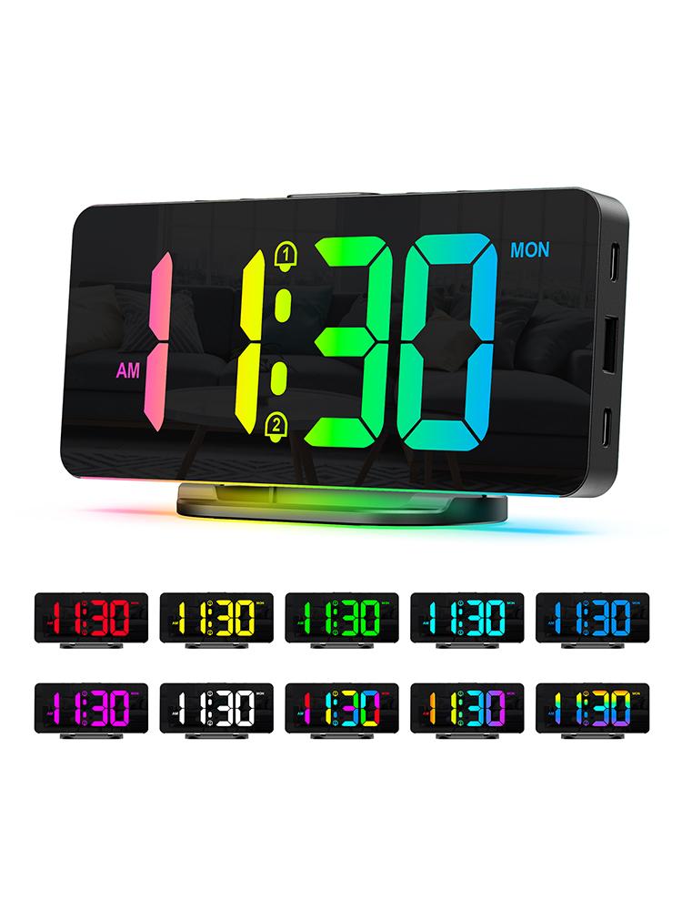 

ORIA Digital Alarm Clock RGB LED Digital Clocks Colorful Clocks With Atmosphere Night Light for Home Office Best Gifts чорний