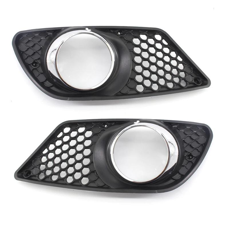 1 Pair Car Front Bumper Fog Light Grille Fog Lamp Grill Cover with Chrome Frame for Benz C-Class W204 2008-2010