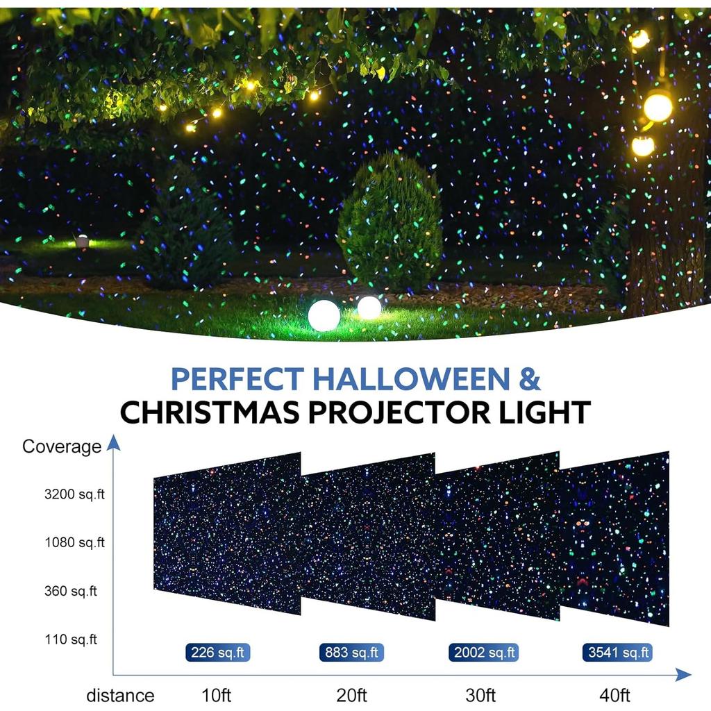 Outdoor RGB Laser Projector Lights, Moving 3 Color Starry Sky & Firefly Effects Projection Light with RF Control, IP65 Outdoor Holiday Landscape Decor
