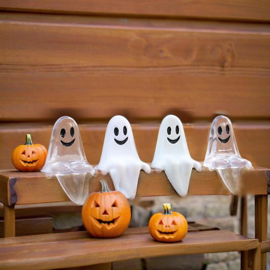 20 Pcs Halloween Sitting Ghost Figurines Miniature Ghost Statues Cute Spooky Happy Ghost Ornaments for Indoor Outdoor Garden Lawn Tabletop Decor