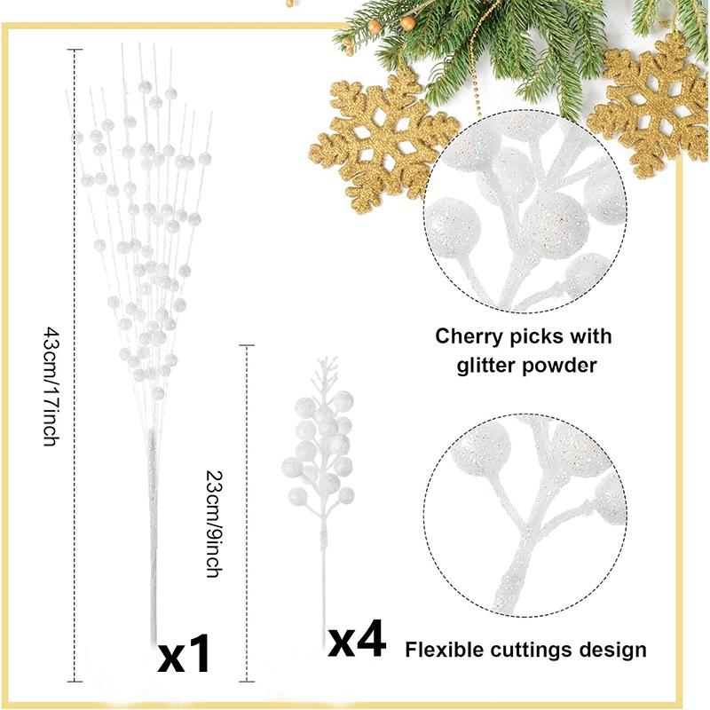 

5Pcs Pink Glitter Artificial Berry Branches Christmas Decoration Christmas Tree Ornament for Home Decor New Year Decor Accessory белый