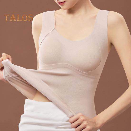 Winter Women Thermal Vest with Chest Pads Seamless Velvet Fast Temperature Lock Heating Slim Fit Elastic Sleeveless Inner Wear Bottoming Tank Top