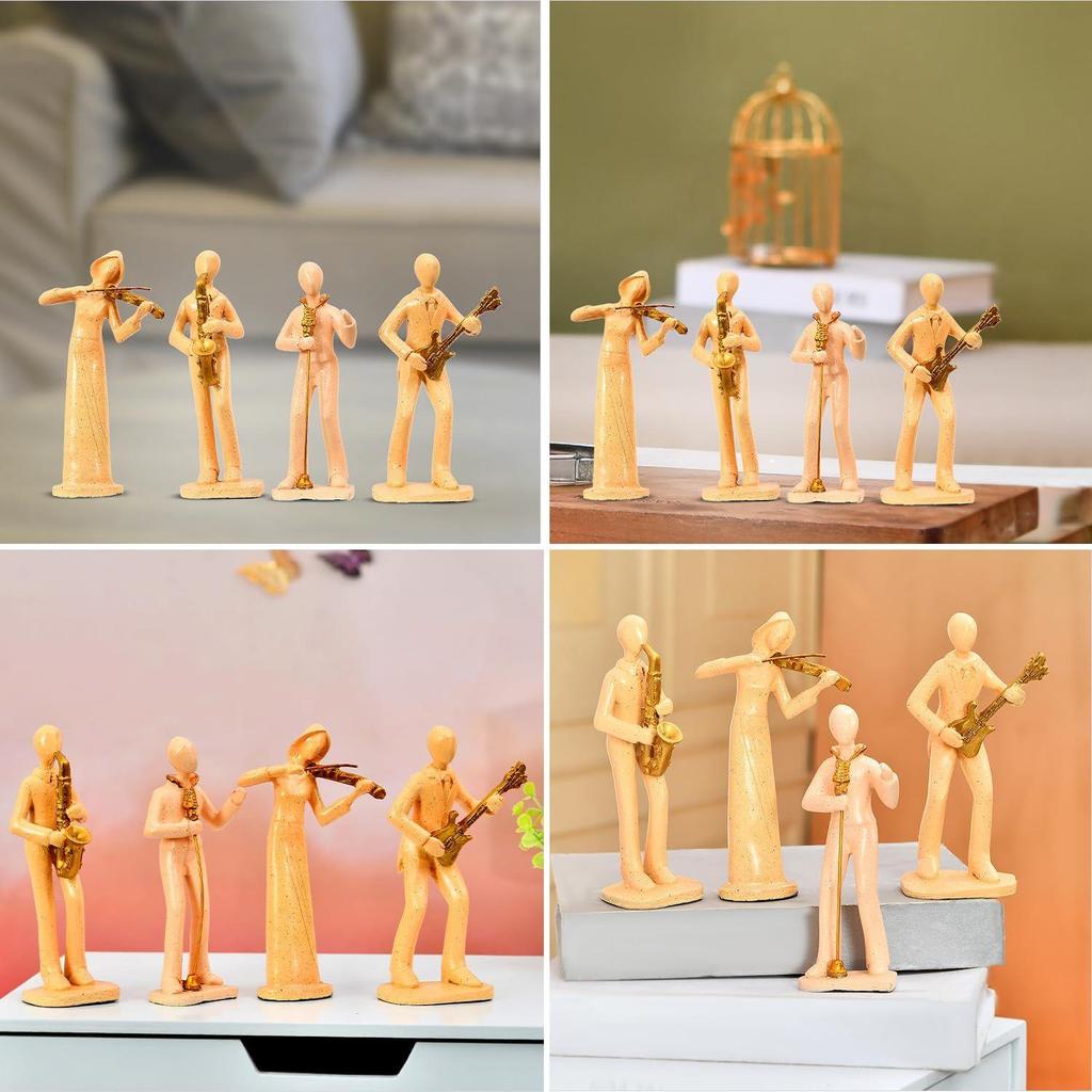 Rustikales Musiker-Set in Steinoptik | Eine Symphonie aus Tradition und Handwerkskunst | Ideal für kulturelle und künstlerische Dekoration – 4er-Pack, Pfirsichfarben