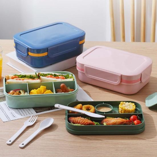 2000ML Double Layers Lunch Box with Spoon Fork Cutter Airtight Lid Food Grade Dishwasher Microwave Freezer Safe Students Thermal Bento Food Container