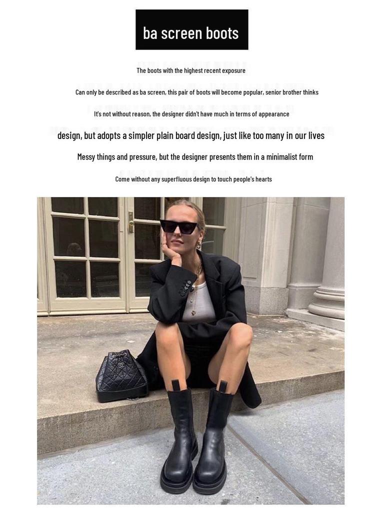 Mona Martin 2025 Damen Chelsea Mid-Calf Stiefel - Herbst/Winter, mit Samt, dicksohlig, Übergröße 41-43