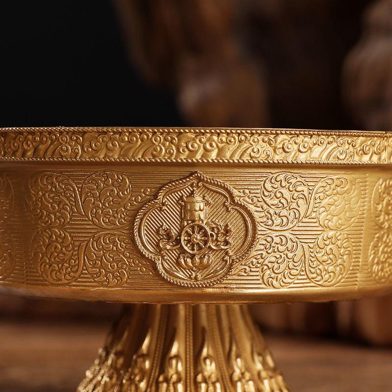 Copper Tribute Buddhist Plate Auspicious 13.5 Cm Brass Tibetan Engraving Buddha Fruit Tray Saucer Home Gift Desktop Decorative