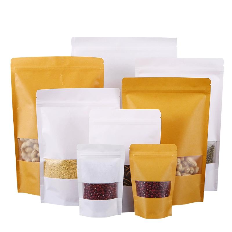 Kraft Paper Window Self Sealing Self Standing Bag Thickened Frosted Tea Bag Dried Fruit Snacks Moisture-proof Sealed Pocket Multiple Sizes Available