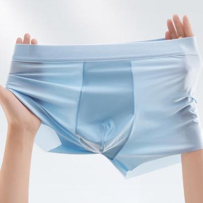 Męskie bokserki z jedwabiu lodowego, średni stan, pas, ultralekkie, cienkie, szerokie spodenki, bielizna, jednolity kolor, majtki wypukłe w kształcie litery U