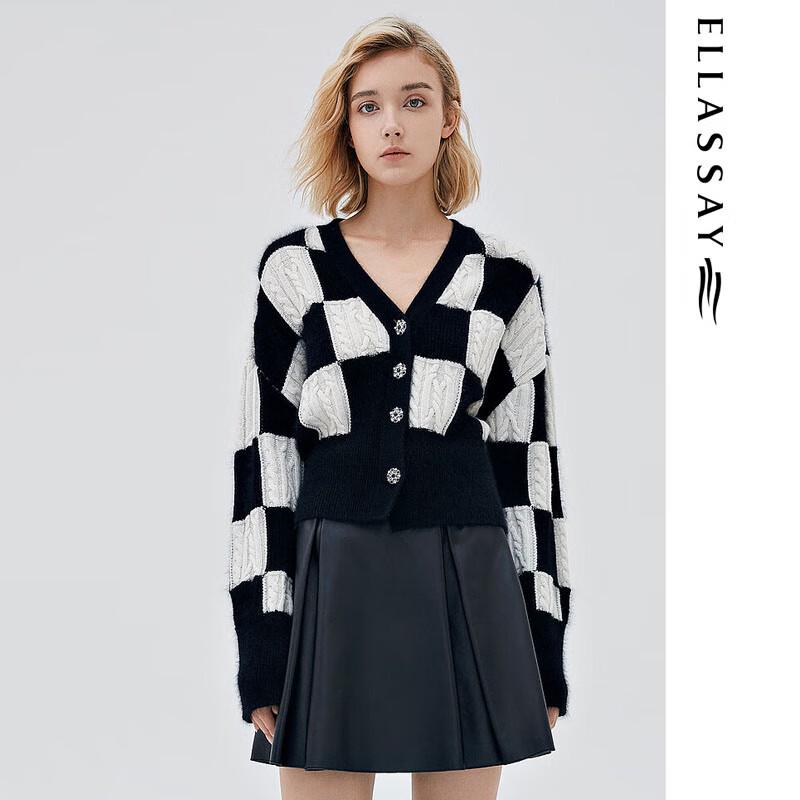 

ELLASSAY Женский вязаный свитер из шерсти в черно-белую клетку L