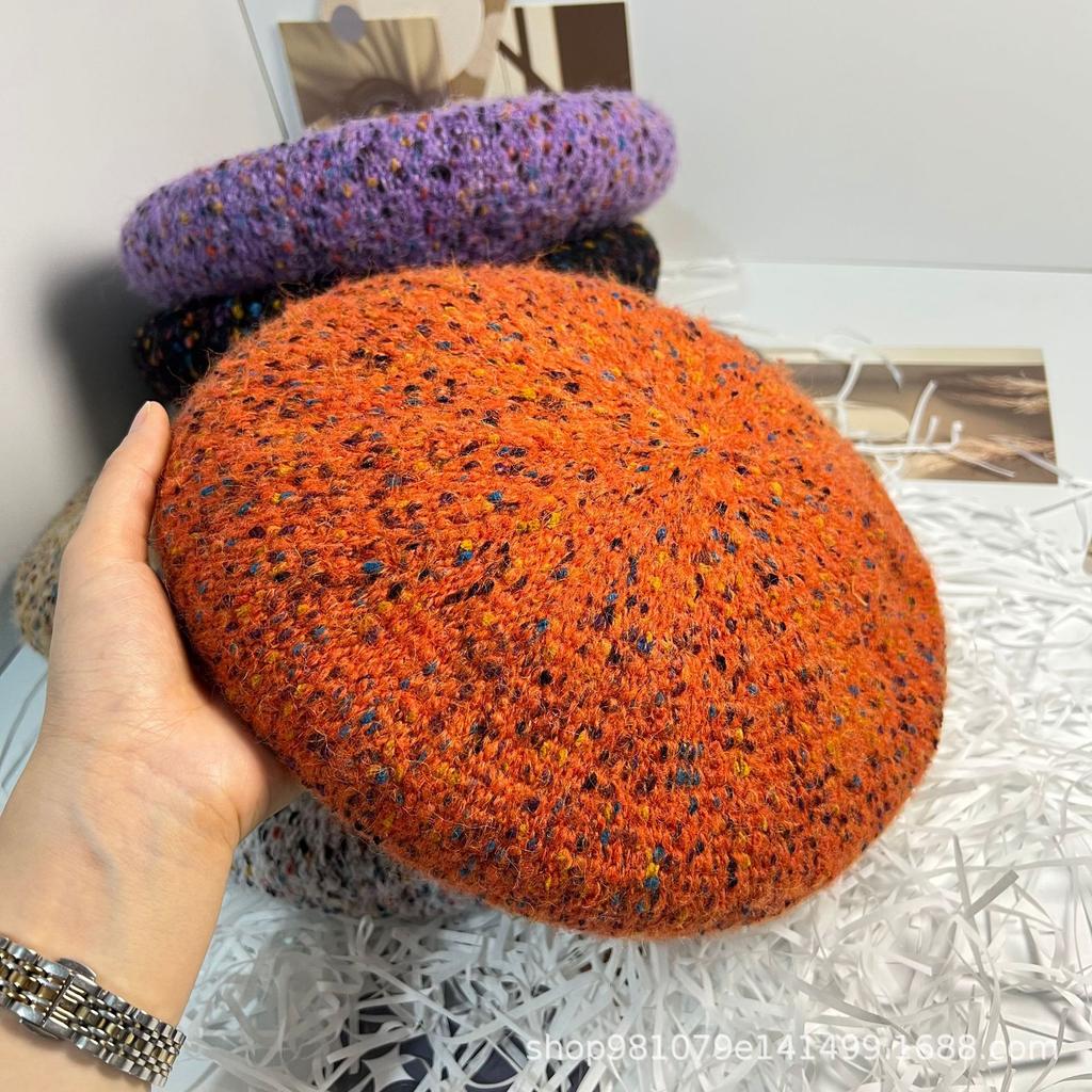 Europe beautiful woman plush knitted colored wool beret versatile painter pumpkin hat bud hat