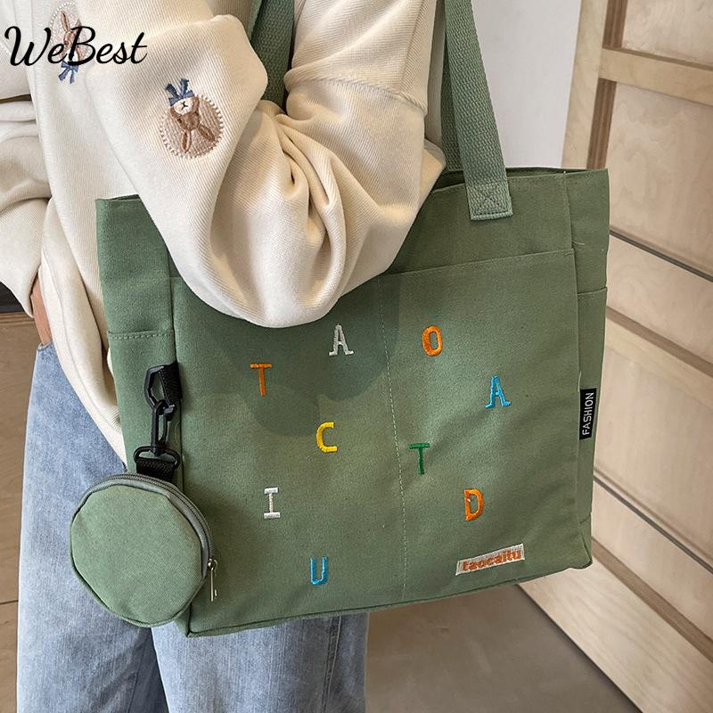 

Large Capacity Canvas Tote Shoulder Handbag for Students хаки