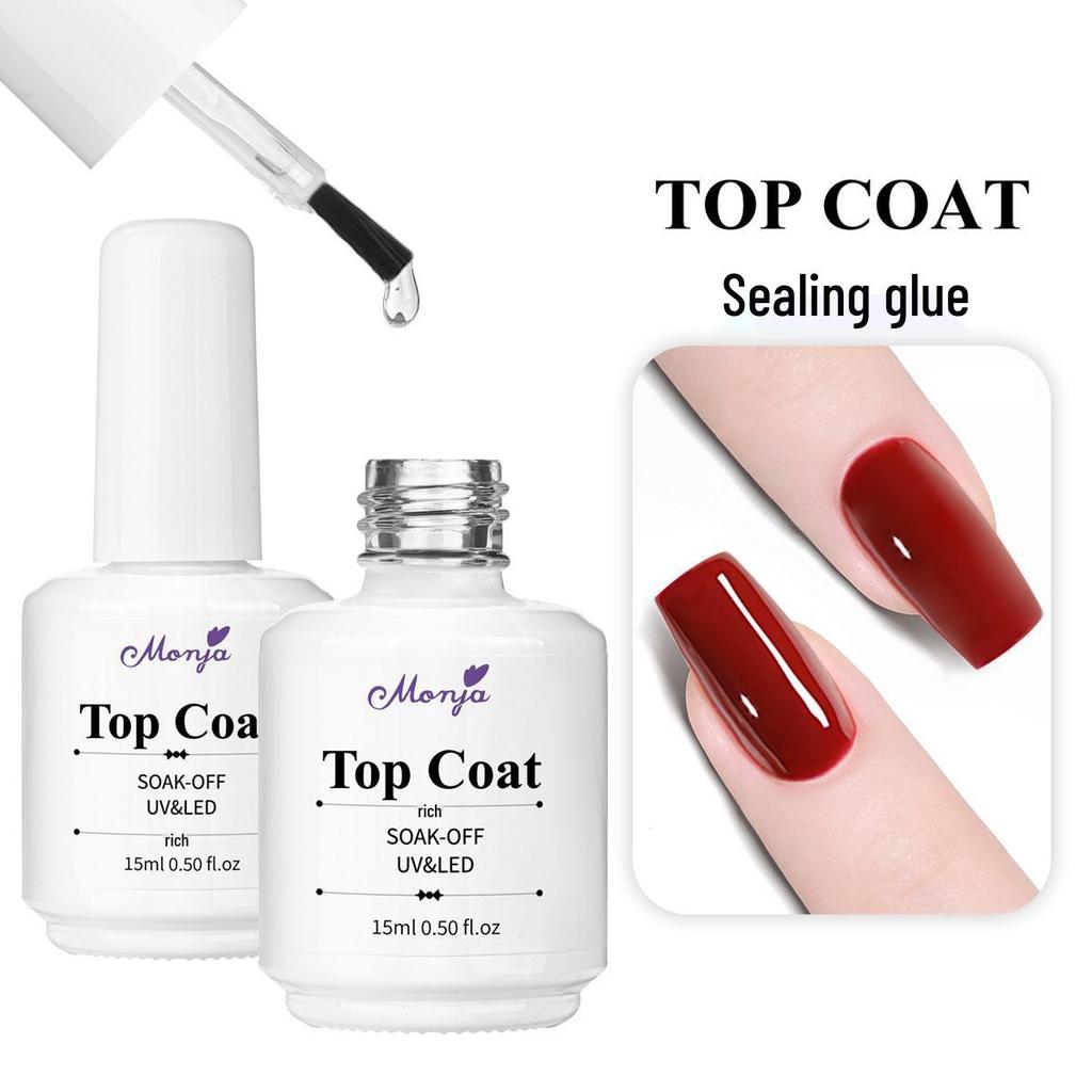 Monja Nail Art Transparent Reinforcing Gel with No-Wipe Tempered Top Coat for Salon Crystal-Plated Nails