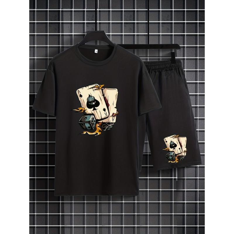 Summer Outdoor Men's Dice Spade Set Comfortable Casual Round Neck T-shirt Loose Short Men's Fashion Sports Summer Children's Set