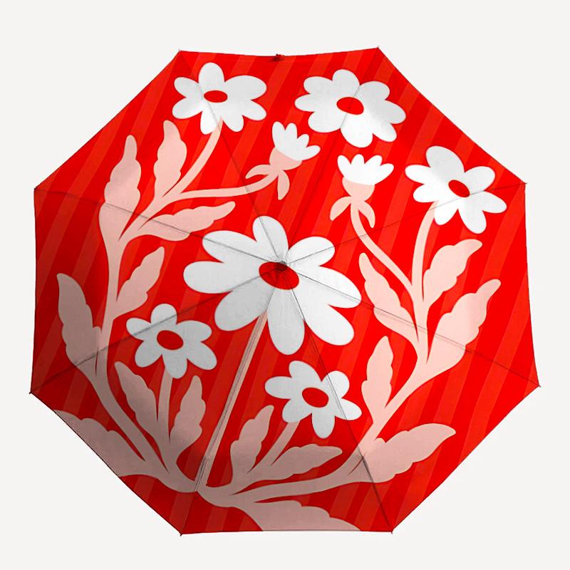 1pc Floral Design Automatic Folding Umbrella - Compact 8-Rib Design, Durable Plastic & Iron, Festive Gift, Compact Umbrellan016