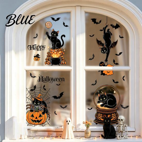 Waterproof Pumpkin Ghost Murals 4Pcs Halloween Cartoon Window Clings Scarecrow Stickers Fall Festival Ornaments Removable Decals for Home Storefront