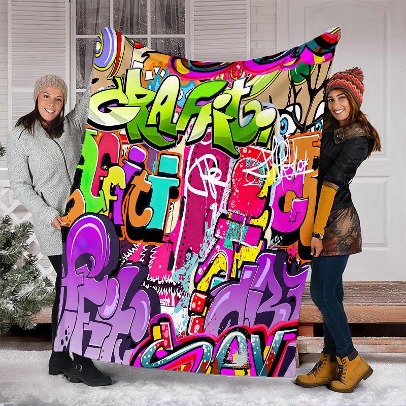 Graffiti Print Blanket Soft Comfortable All Seasons Suitable Sofa Office Nap Travel Birthday Gift Christmas Present