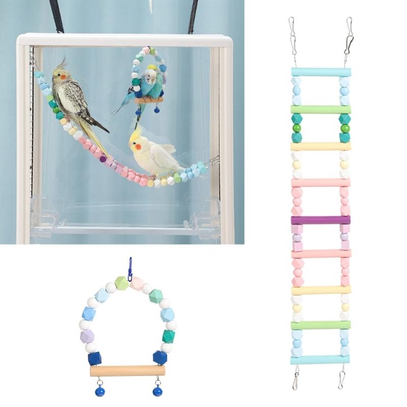 Parrots Swing for Birdcage Hanging-Perch Stand Cockatiel Ladder Birdcage Swing Climbing Ladder Toy for Parakeets Budgies