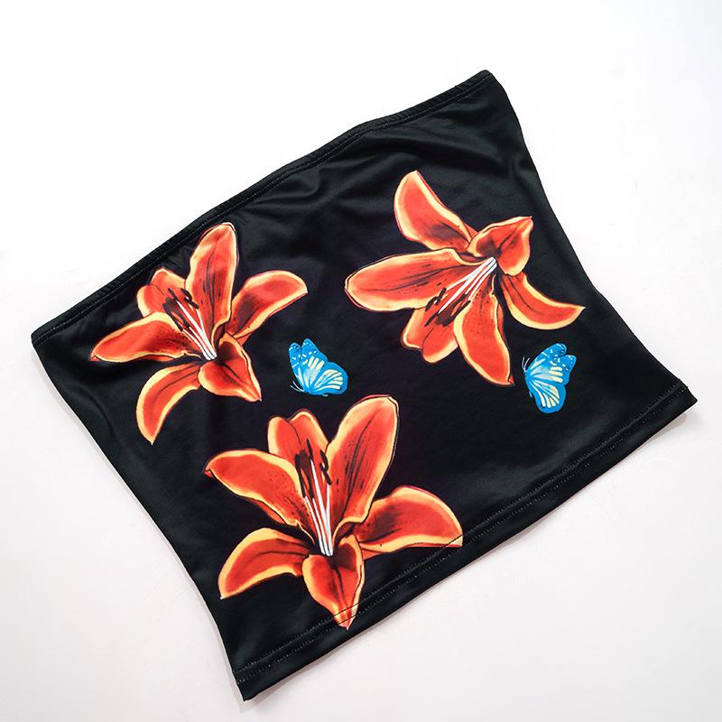 Summer Beach Sexy Off Shoulder Tube Top Ladies Party Flower Print Crop Tops Hot Girls Street Bodycon Sleeveless Underwear Holiday Strapless Tight Top