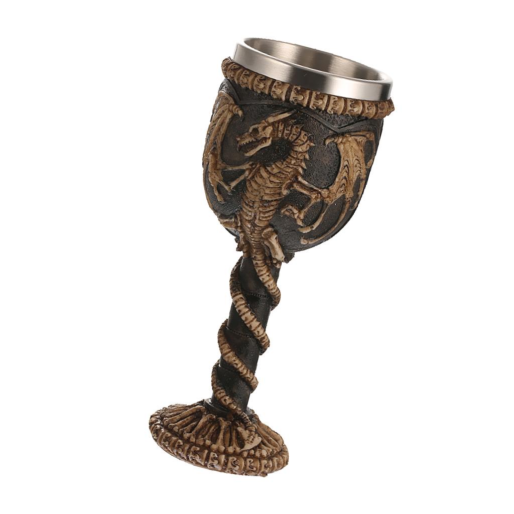 Gothic Resin Stainless Drinking Mug Dragon Skull Metal Wine Goblet Cup