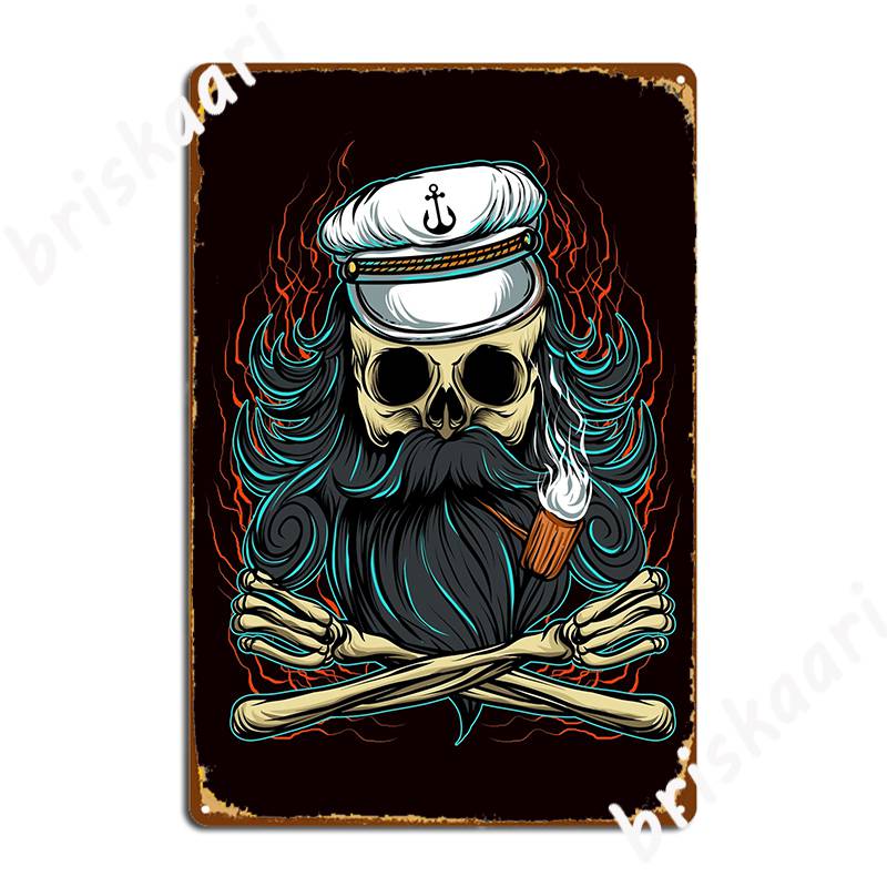 Captain Skull Pirate Boating Sailing Fishing Poster Metal Plaque Pub Wall Decor Decoration Cave Pub Tin Sign Poster