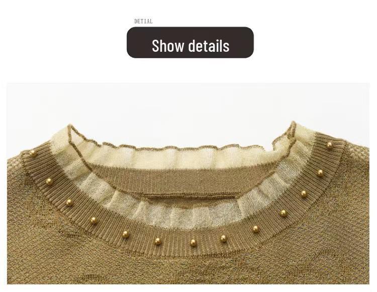 Damen Merino-Wolle Basisschicht mit Spitze und Lochmuster - Altersreduzierender Rundhals-Pullover für Herbst/Winter