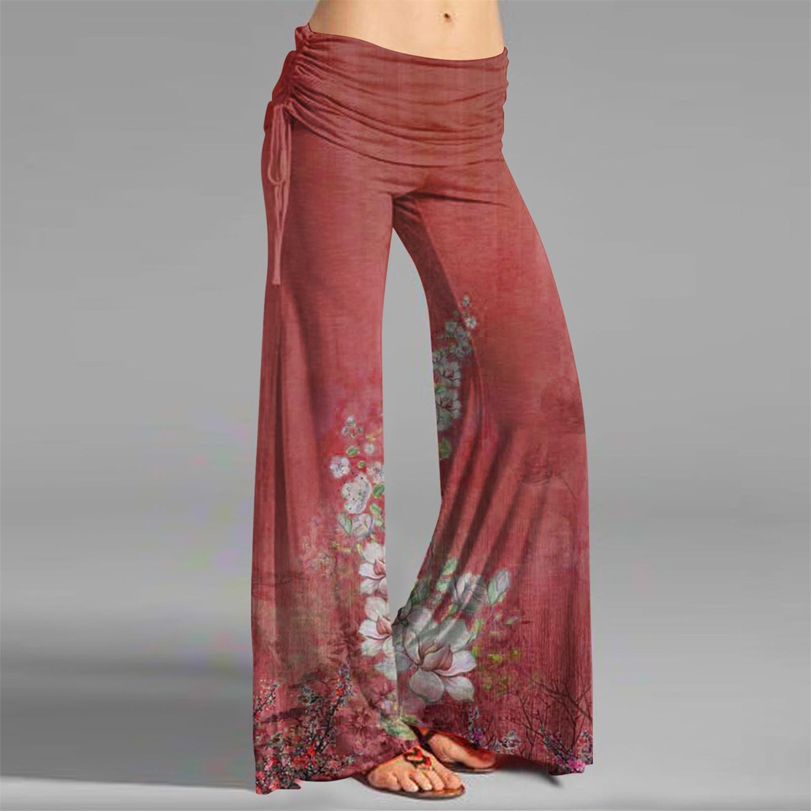 

Женские модные повседневные расклешенные брюки с кулиской и винтажным принтом, широкие брюки XL красный