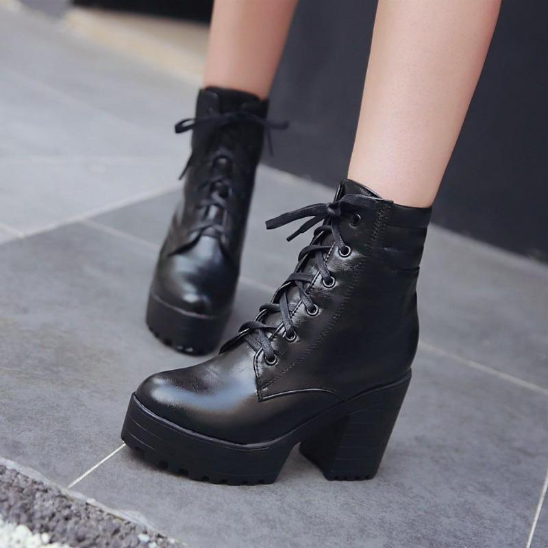 Women's Boots Ankle New High-quality Korean Version Spring and Autumn Winter Thick Heeled in White 9.5CM Square Heel Women Shoes