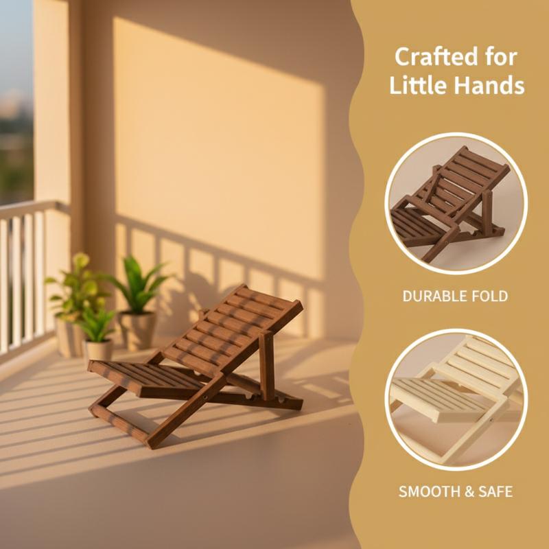 1/12 Dollhouse Miniature Foldable Beach Chair Deck Chair Model Dollhouse SImulation Furniture Decoration Accessory Pretend Play