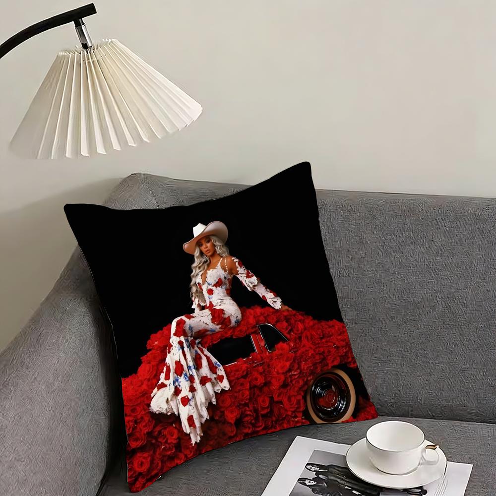 Singer B-Beyonce Cushion Cover Reversible Plush Pillow Cover – For Car, Sofa, Bedroom, Perfect As a Gift.