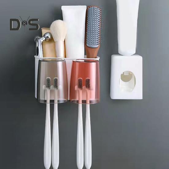 Toothbrush Holder Toothpaste Squeezer Set Simple Installation Wall Mounted Bathroom Toothbrush Holder with Storage Compartments