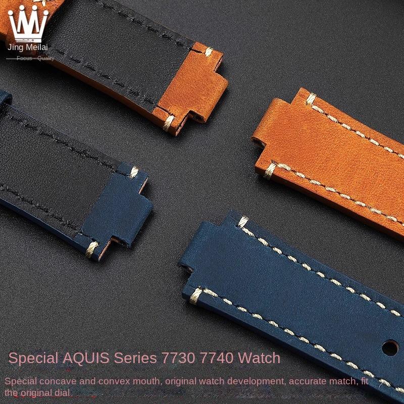 Konvexer Mund-Armband Für ORIS Tauch AQUIS Retro Rindsleder 733 7730 7740 Herren-Uhrenarmband 24 * 12mm 24 * 11mm Gürtel