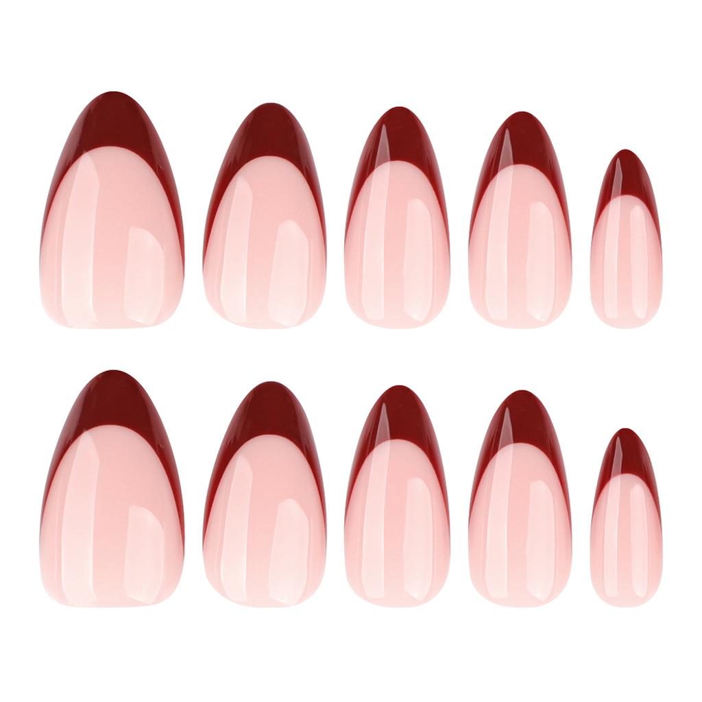 24Pcs French Wine Red Almond Press On Nails Durable Scratch Resistant Manicure Tool For Party Wedding Daily Use