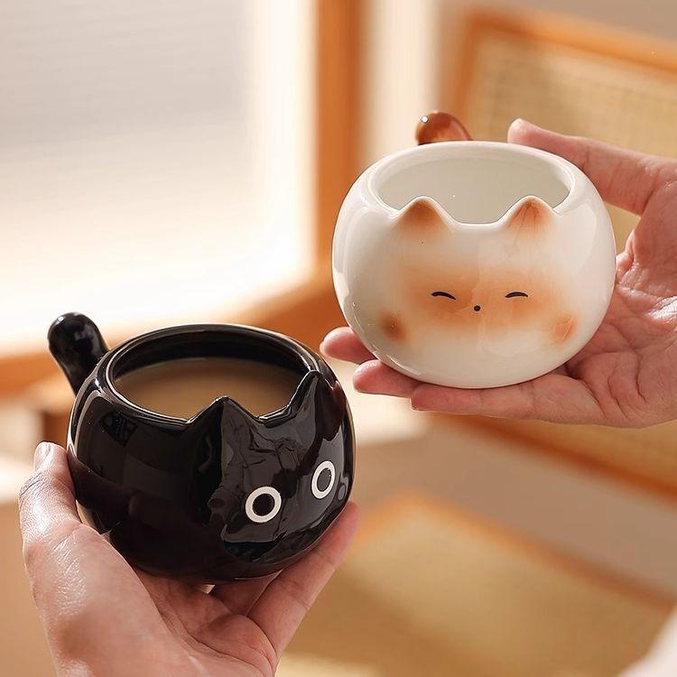 Cat Ceramic Coffee Mug Cup for Girls Couples Water High Aesthetic Cute Egg Cup Souvenir Gift