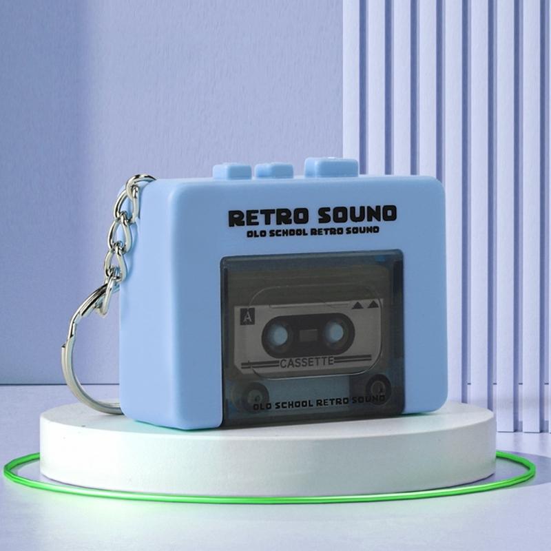 Miniature Retro Tape Recorders Keychains Creative Cassettes Player Keychains with 3 Songs and Recording Function for Backpacks and Handbags