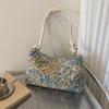 Damen Koreanische Mode Schulterhandtasche Vintage Ethnisch Bunte Blume Achseltasche Umhängetasche mit Verstellbarem Riemen