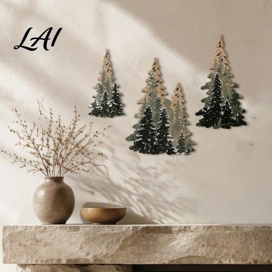 DIY Wall Mounted Holiday Tree 3Pcs Wooden Christmas Decor Winter Snowy Pine Hanging Forest Decorations Sign Rustic Ornaments for Xmas Home