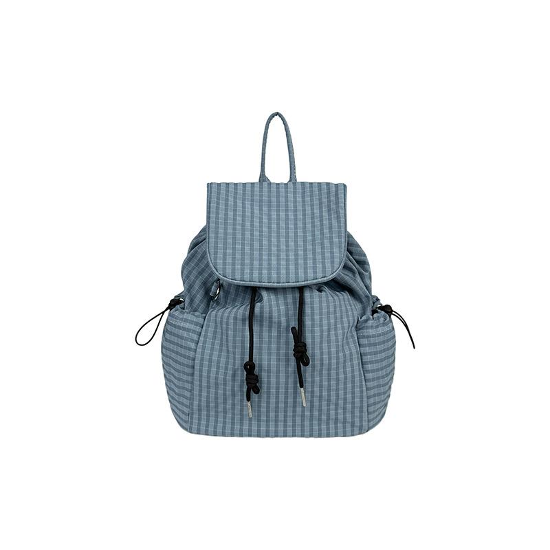 Korean Plaid Drawstring Backpack Women's 2025 New Large-capacity Student Commuter Backpack College Style Versatile Schoolbag