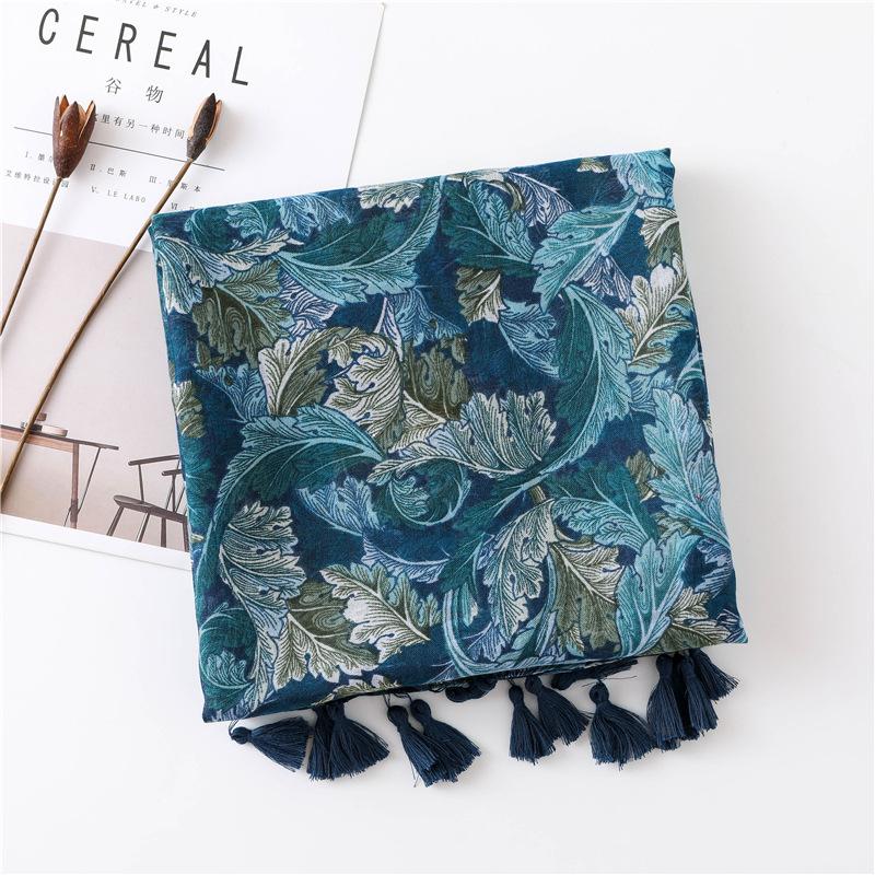 88*180Cm Bohemia Flower Women Scarf Shawl Cotton Linen Feeling Tassel Pashmina Muslim Hijab Wrap Lady Viscose Scarf