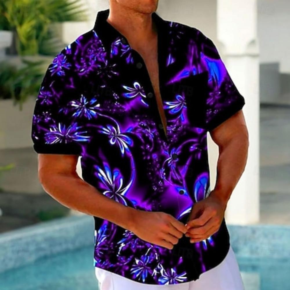 

Чоловіча літня гавайська сорочка з квітковим принтом Aloha з коротким рукавом Hawaiian Resort Casual Casual літо весна відкладна кишеня на ґудзиках 2XL