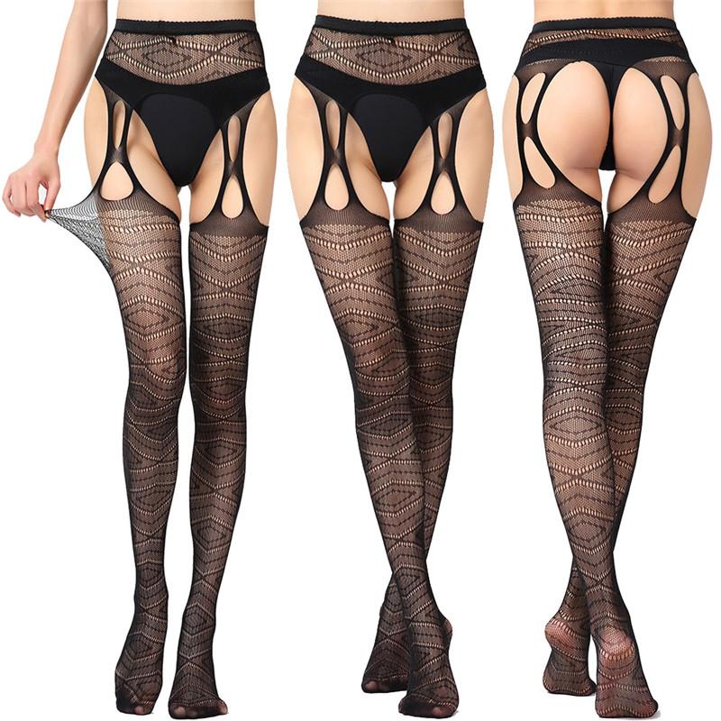 Plus Size Women Bodystocking Sexy Lingerie Ladies Erotic Lingerie Tights Women Suspender Pantyhose Tights Open Crotch