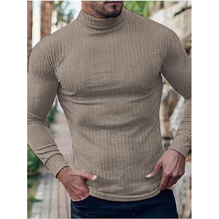 

Осень Зима Новая Спортивная Повседневная Мужская Приталенная Футболка с Длинным Рукавом Модная Фитнес Высокий Воротник Вязаная Базовая Рубашка M темно-коричневого