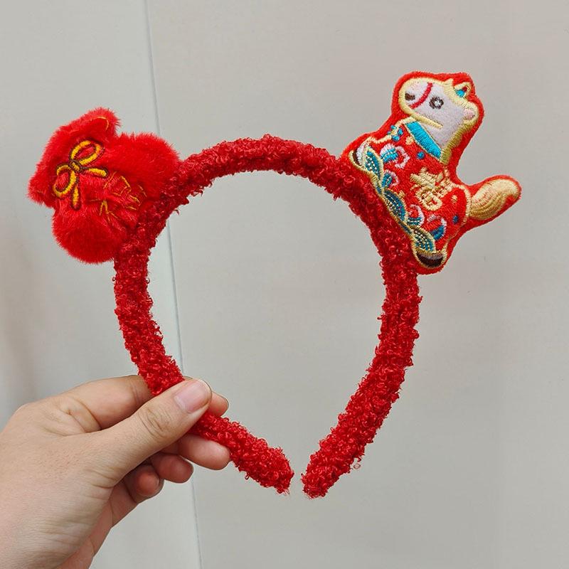Red Zodiac Horse Headband - Cute Cartoon Accessory for Women and Children (Autumn/Winter Collection)