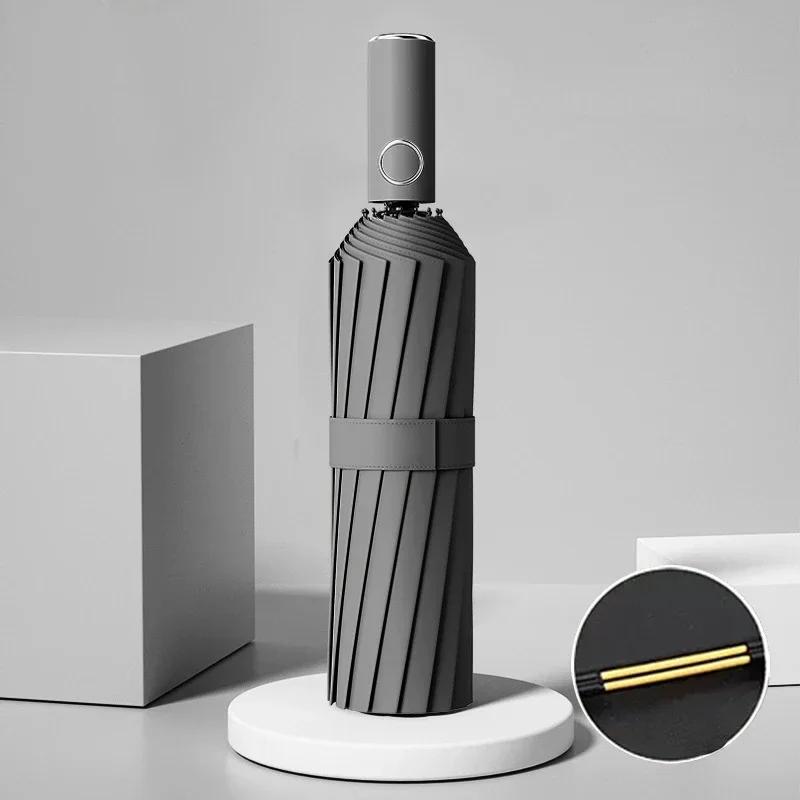 

Ветрозащитный компактный зонт, автоматический складной деловой роскошный зонт от солнца и дождя, дорожный зонт 16K с двойными костями, большой зонт Iron&8K чёрный