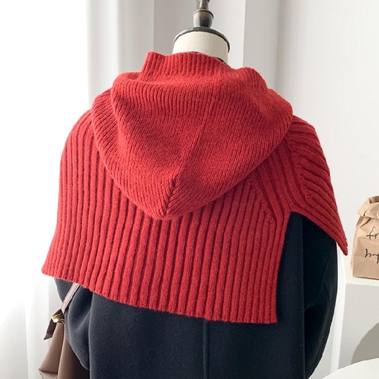 Knit Scarf Cap for Women Solid Color Hooded Shawl Winter Windproof Neckwrap Hat