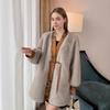 Women's V-Neck Mid-Length Faux Fur Coat Chinese Knot Button Loose Fit Warm Winter Outerwear