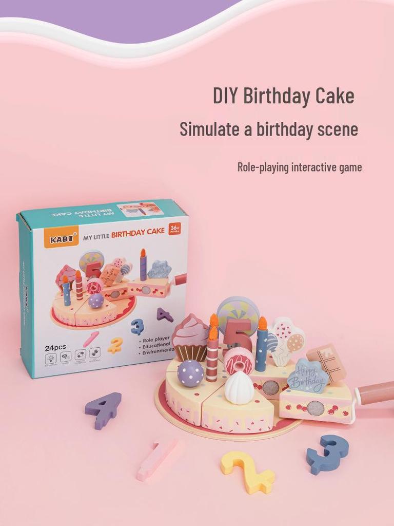 CPCCE Pretend Play Wooden Birthday Cake Toy Set for Kids